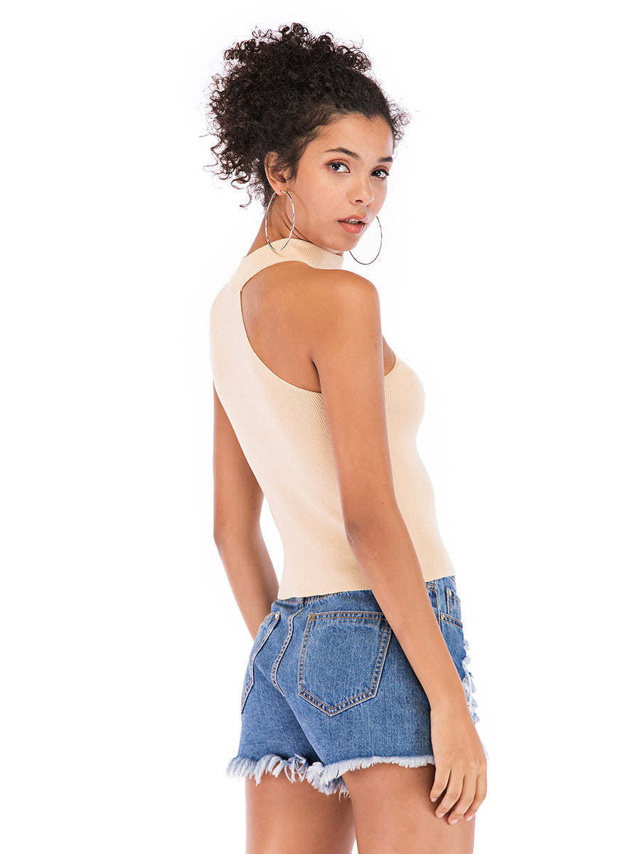 KittenAlarm - Fashion Summer one shoulder slim knit bottom shirt Crop Top