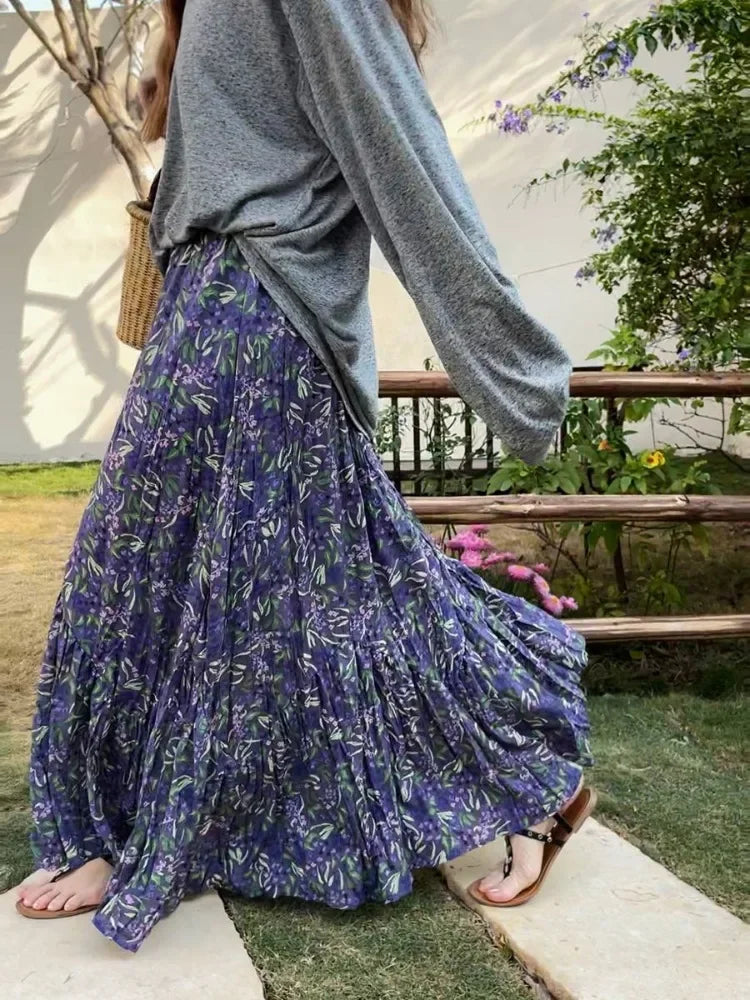 Vintage Floral Skirt for Women 2025 Summer High Waist Y2K