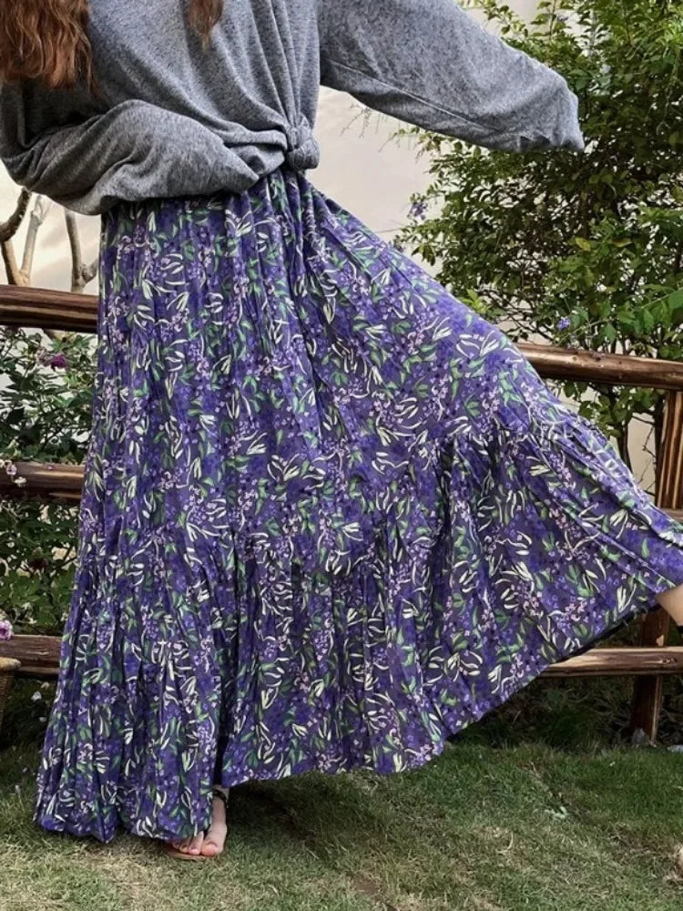 Vintage Floral Skirt for Women 2025 Summer High Waist Y2K
