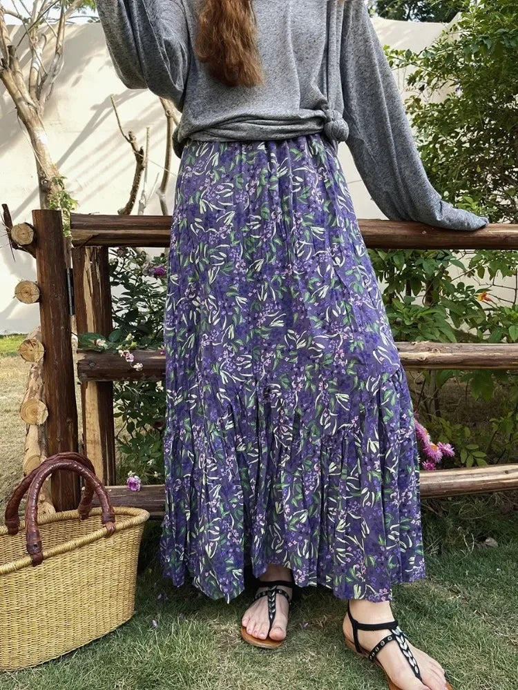 Vintage Floral Skirt for Women 2025 Summer High Waist Y2K