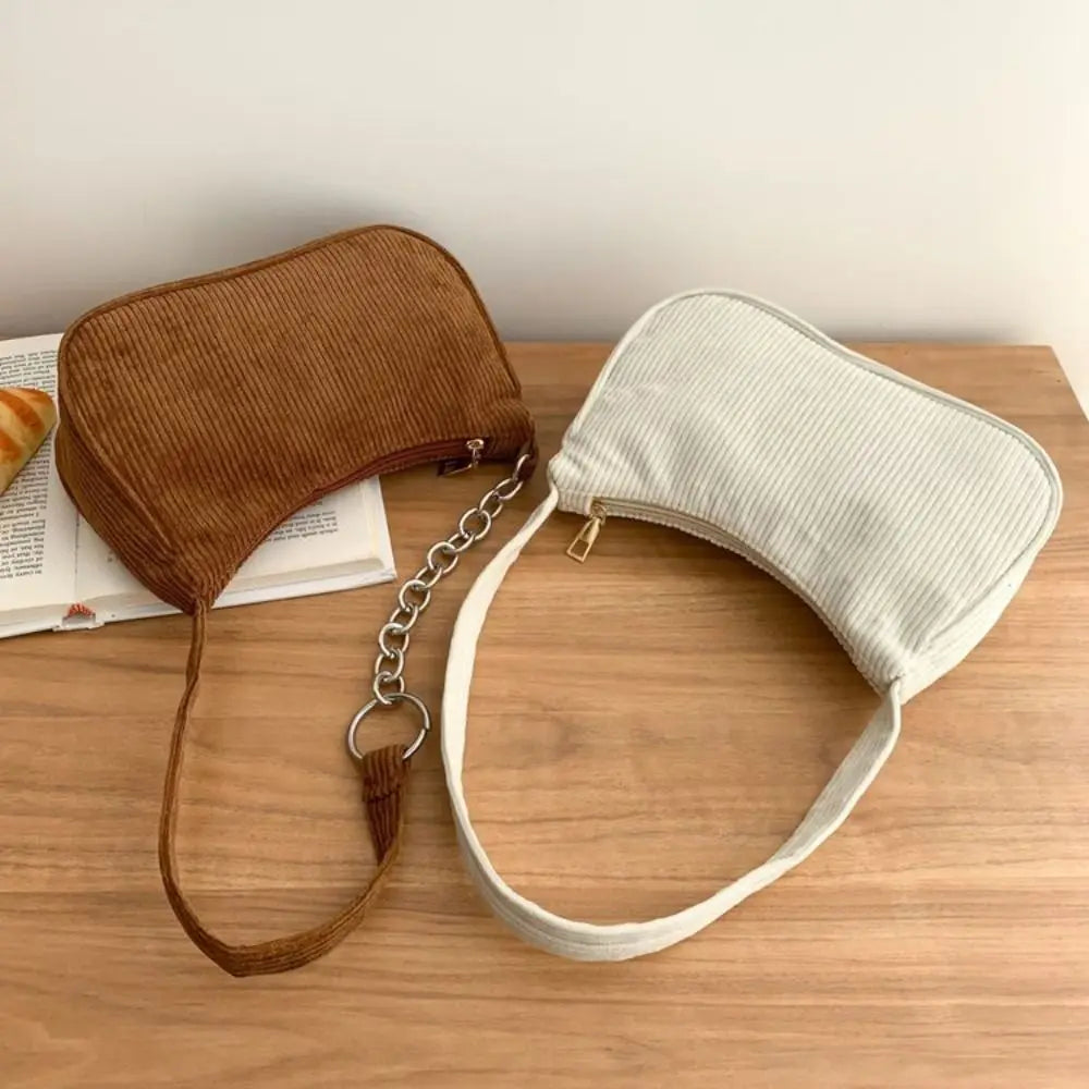 Corduroy Zipper Underarm Shoulder Handbag