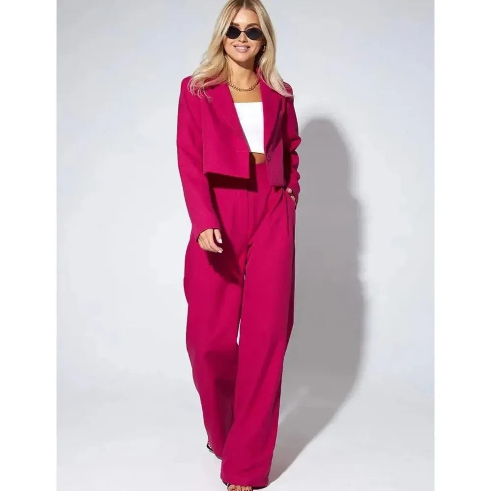 Spring Slim Wide Leg Pants Office Two Piece Set