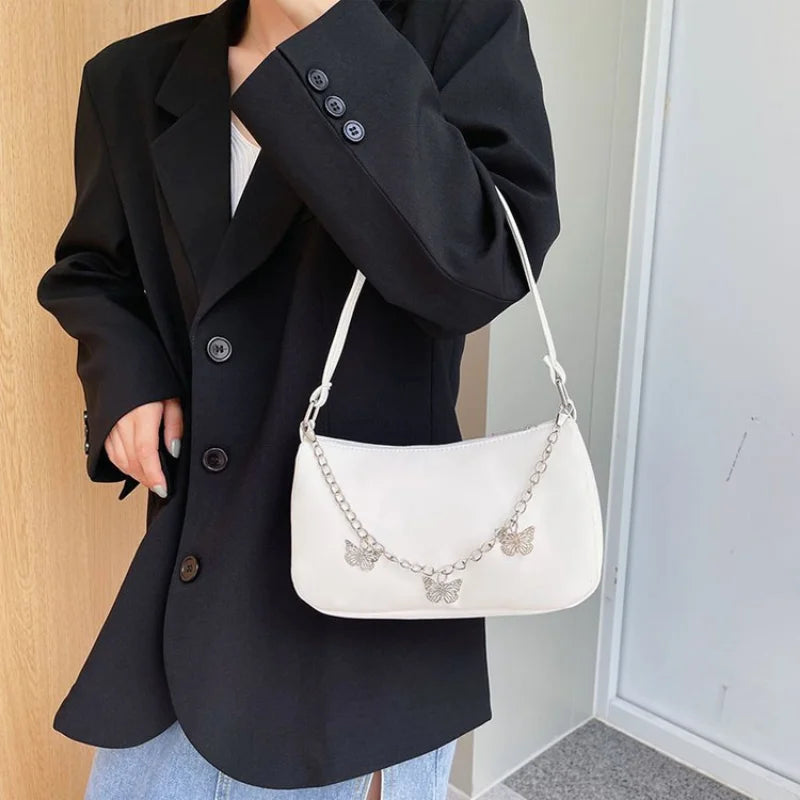 Butterfly Chain PU Leather Travel Shoulder Bag