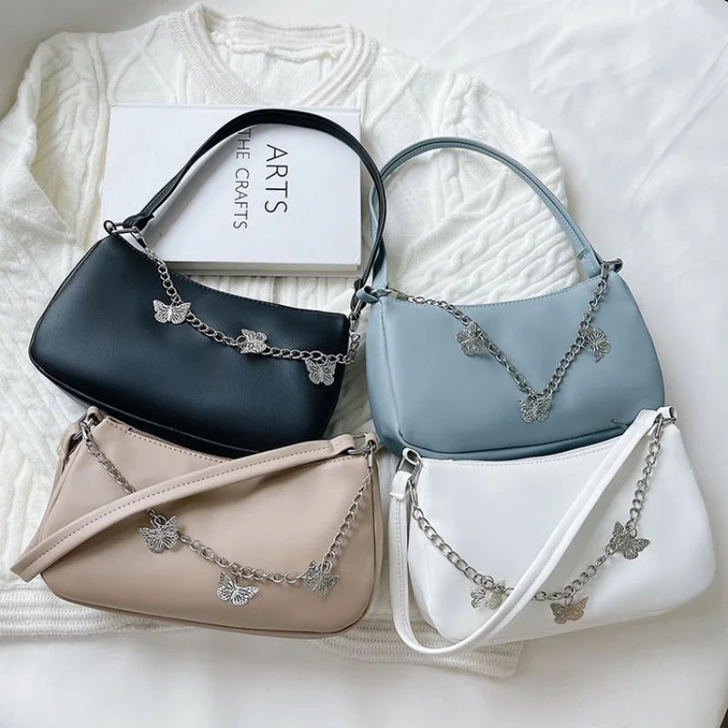 Butterfly Chain PU Leather Travel Shoulder Bag