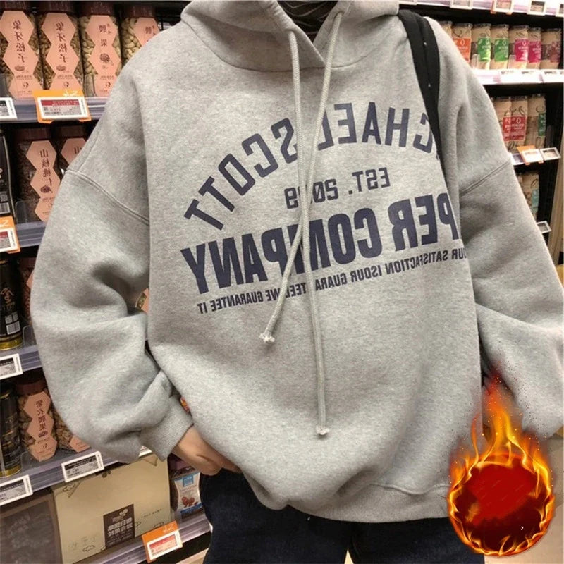 Vintage Casual Letter Printed Warm Hoodie