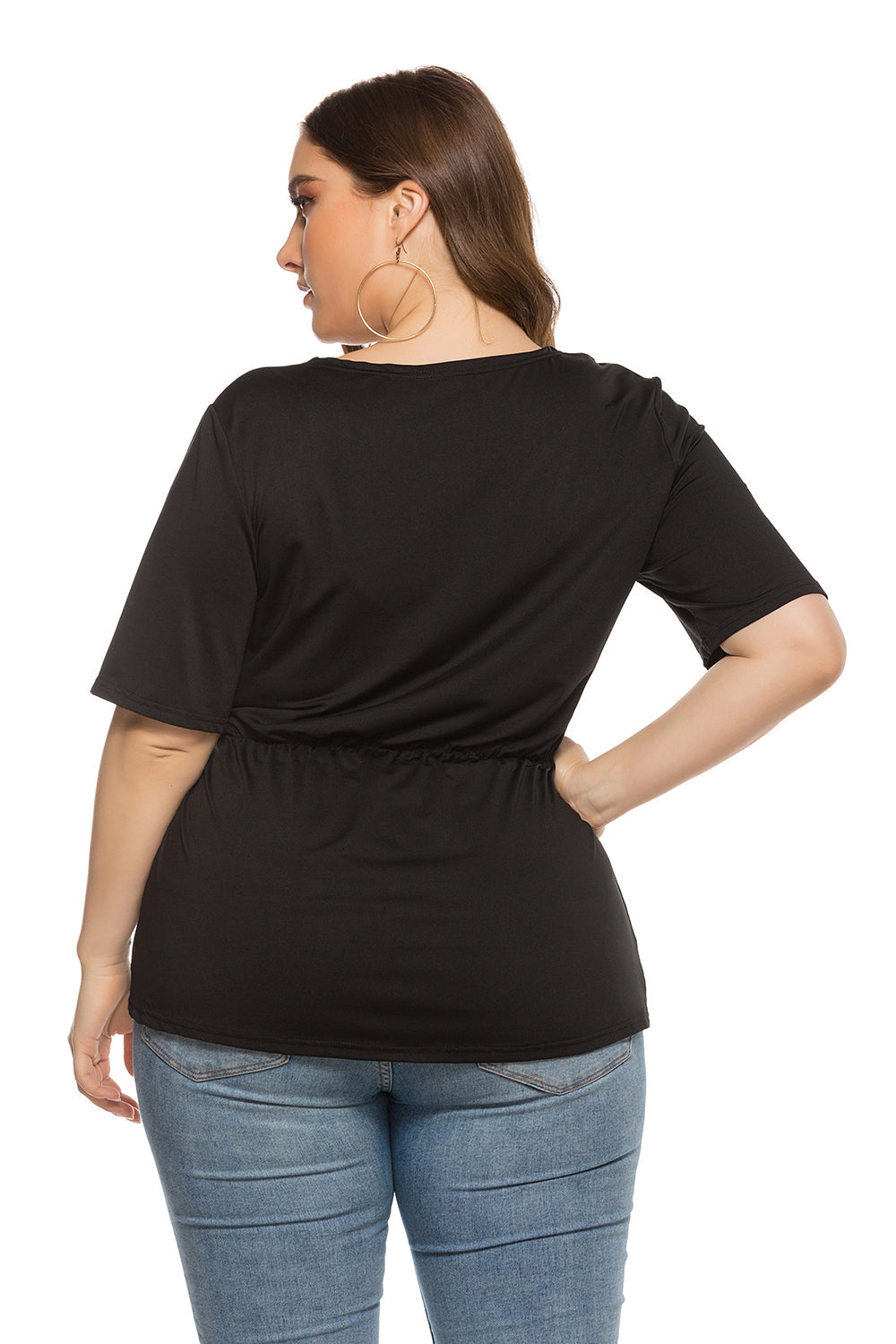 Fashion Women's Summer New Pure solid Color Top Plus Size V Neck Strappy Shirt Blouse - Fashionpara