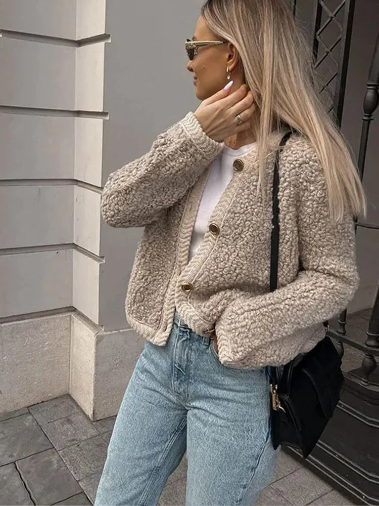 Fashion Wool O-neck Patchwork Casual Long Sleeve Chic Coats - Fashionpara