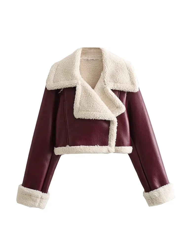 Fashion Zipper Velvet Short Leather Casual Long Sleeve Coats - Fashionpara