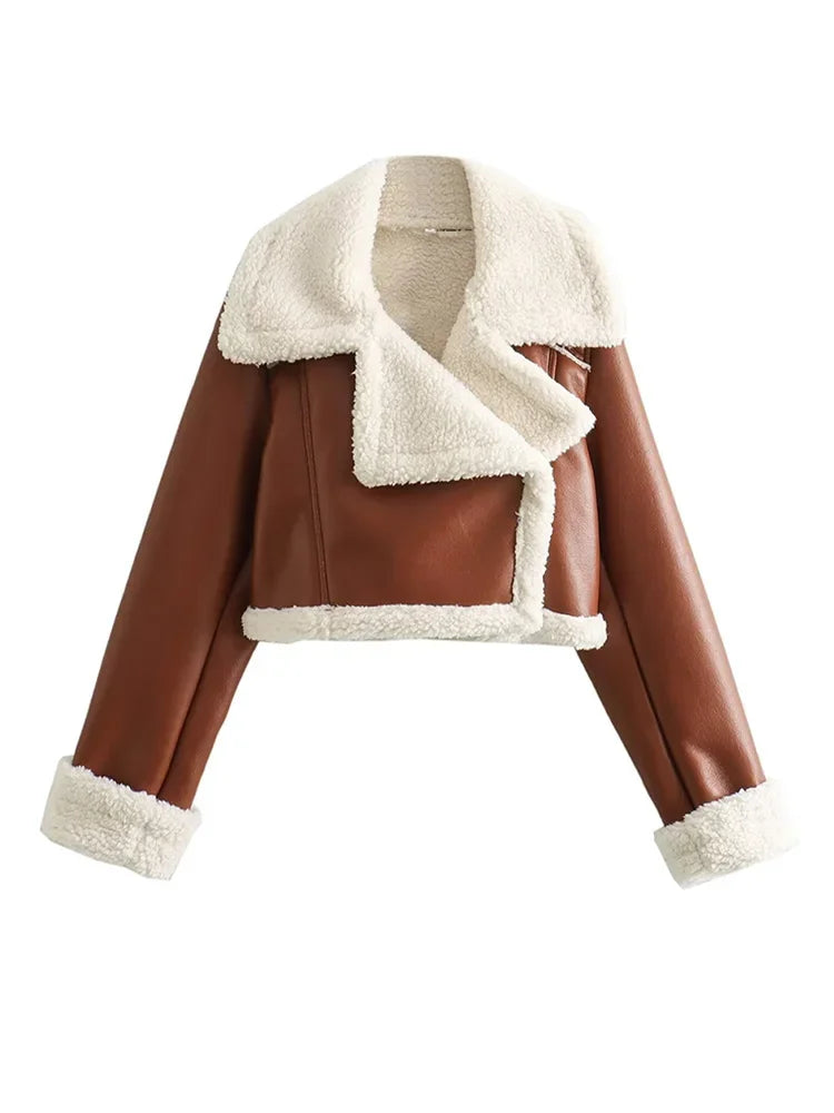 Fashion Zipper Velvet Short Leather Casual Long Sleeve Coats - Fashionpara