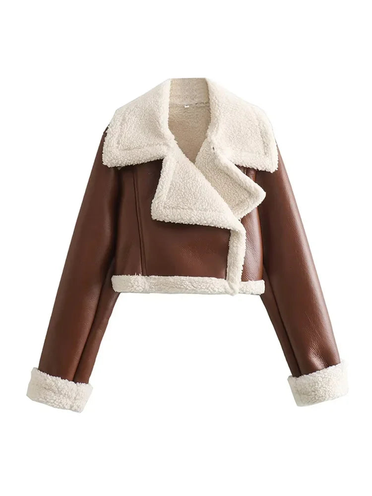 Fashion Zipper Velvet Short Leather Casual Long Sleeve Coats - Fashionpara