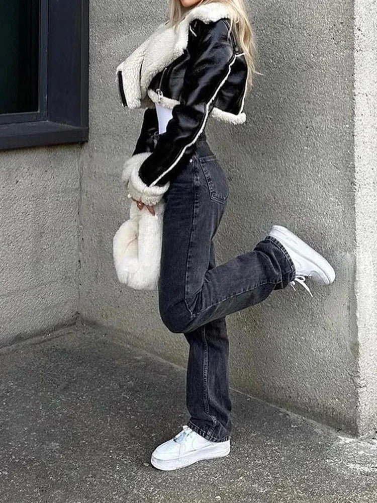 Fashion Zipper Velvet Short Leather Casual Long Sleeve Coats - Fashionpara