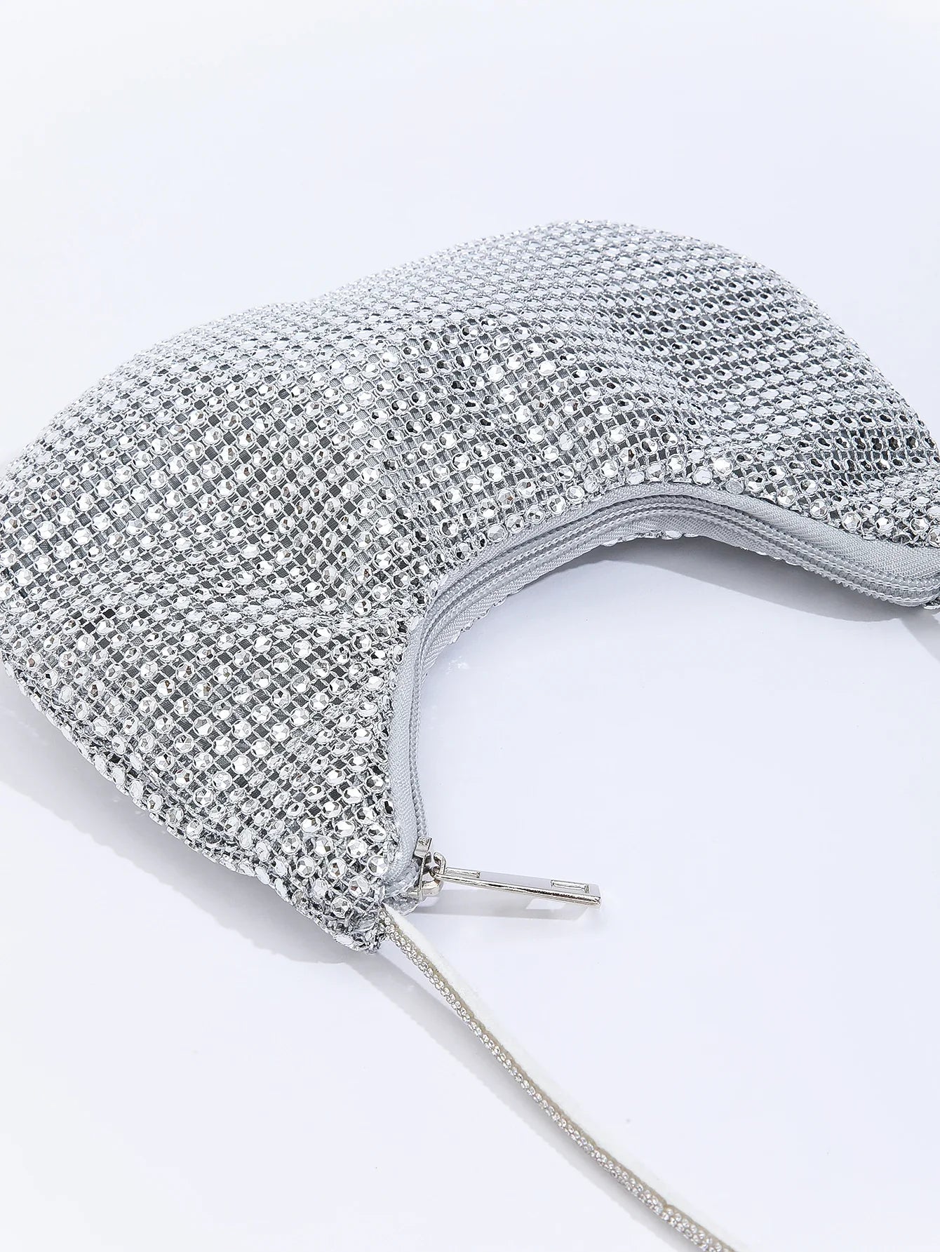Shiny Rhinestone Zippered Solid Evening Clutch Bag