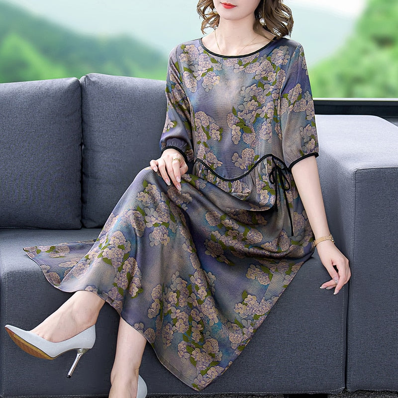 Silk Floral Midi Dress - View 3