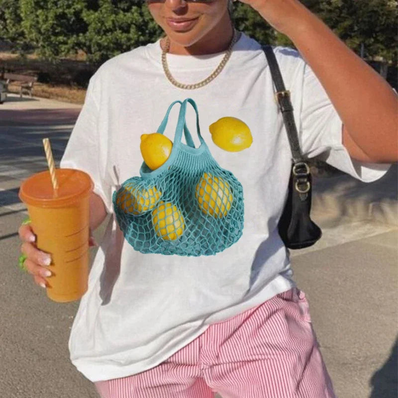 Lemon Print Grunge Fruit T-shirt