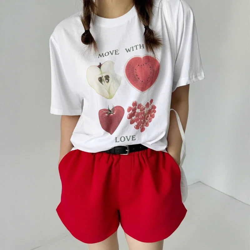 Kawaii Fruit Print Y2K T-shirt