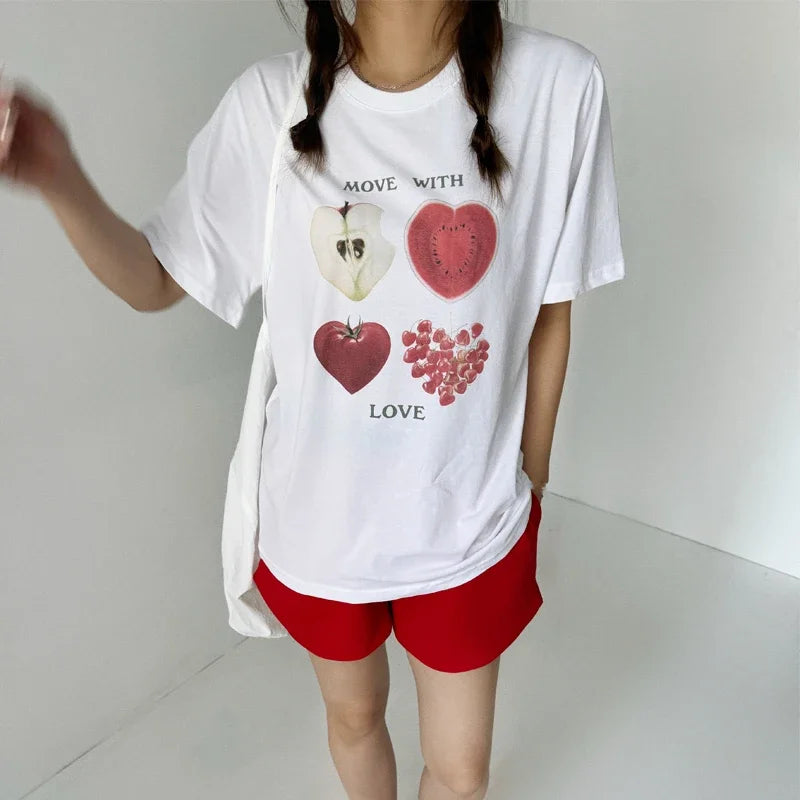 Kawaii Fruit Print Y2K T-shirt