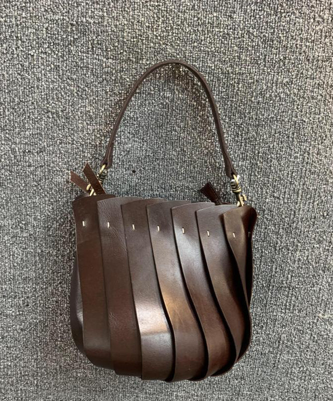 Fine Coffee Patchwork Calf Leather Tote Handbag