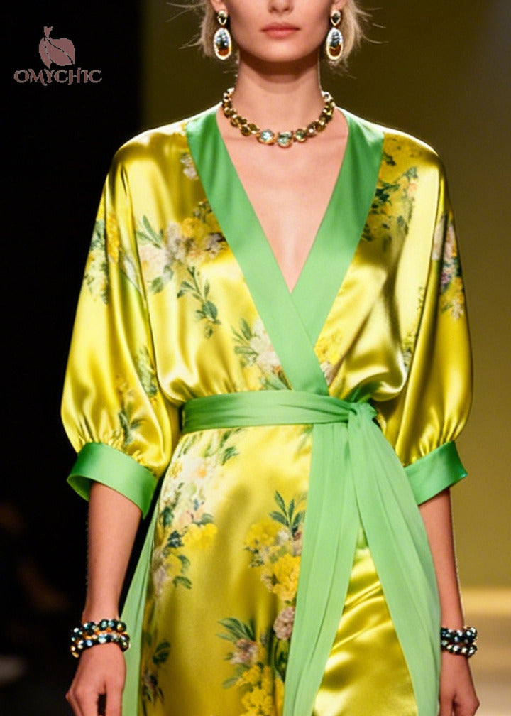 Floral Print Wrap V-Neck Contrast Trim Belted Sheer Maxi Dress - View 2
