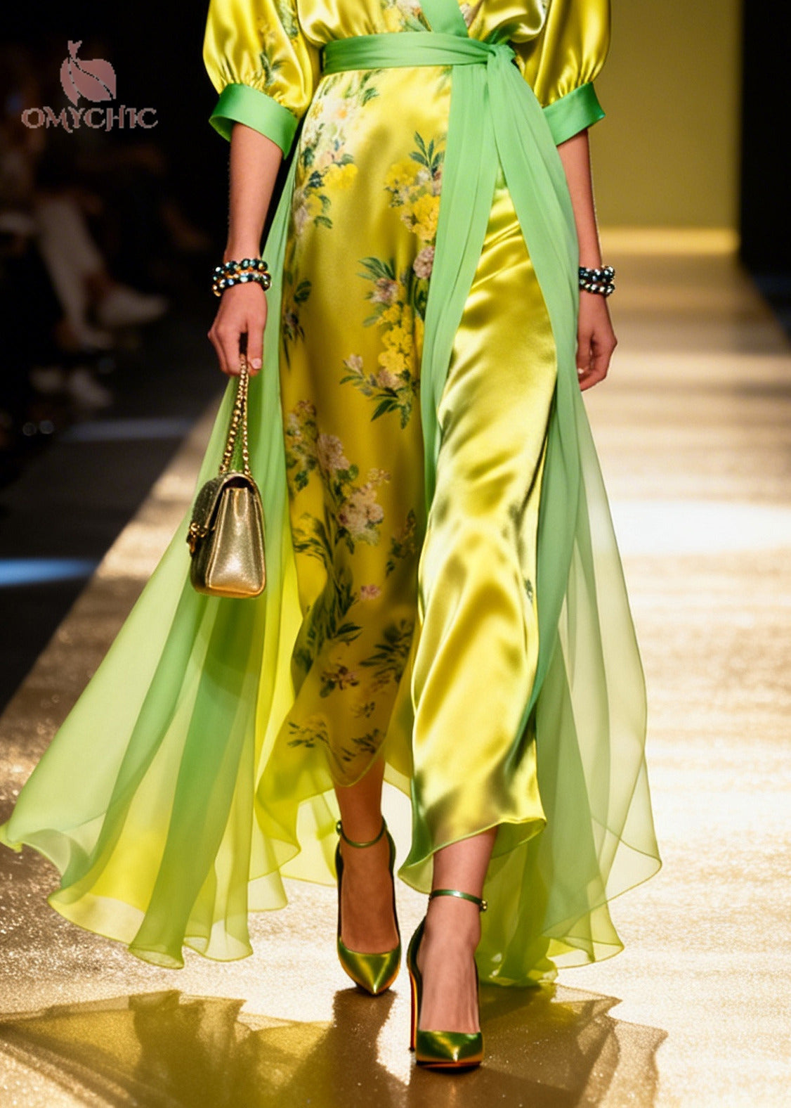 Floral Print Wrap V-Neck Contrast Trim Belted Sheer Maxi Dress - View 4