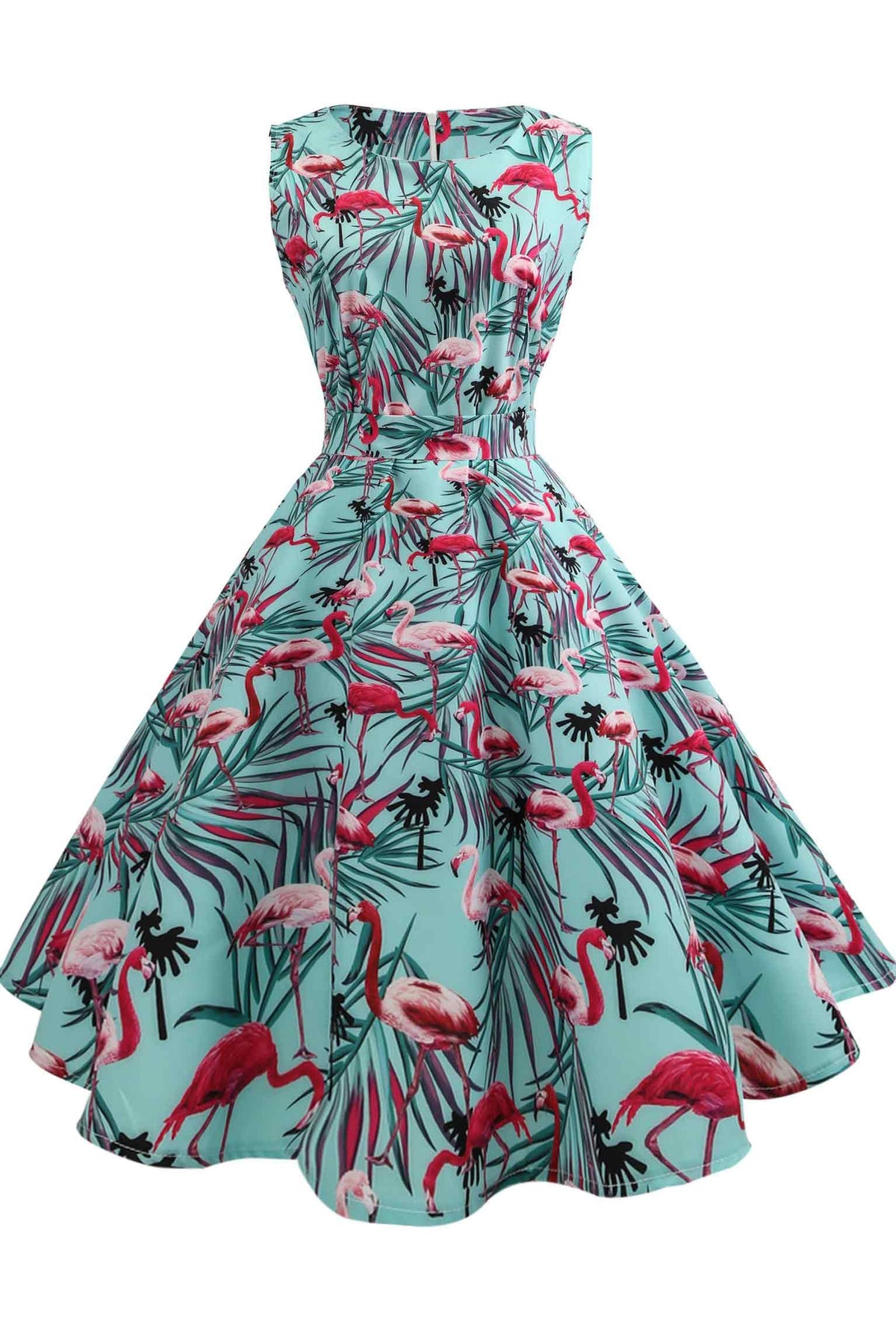 Flamingo Print Vintage Sleeveless A-line Dress - Mislish