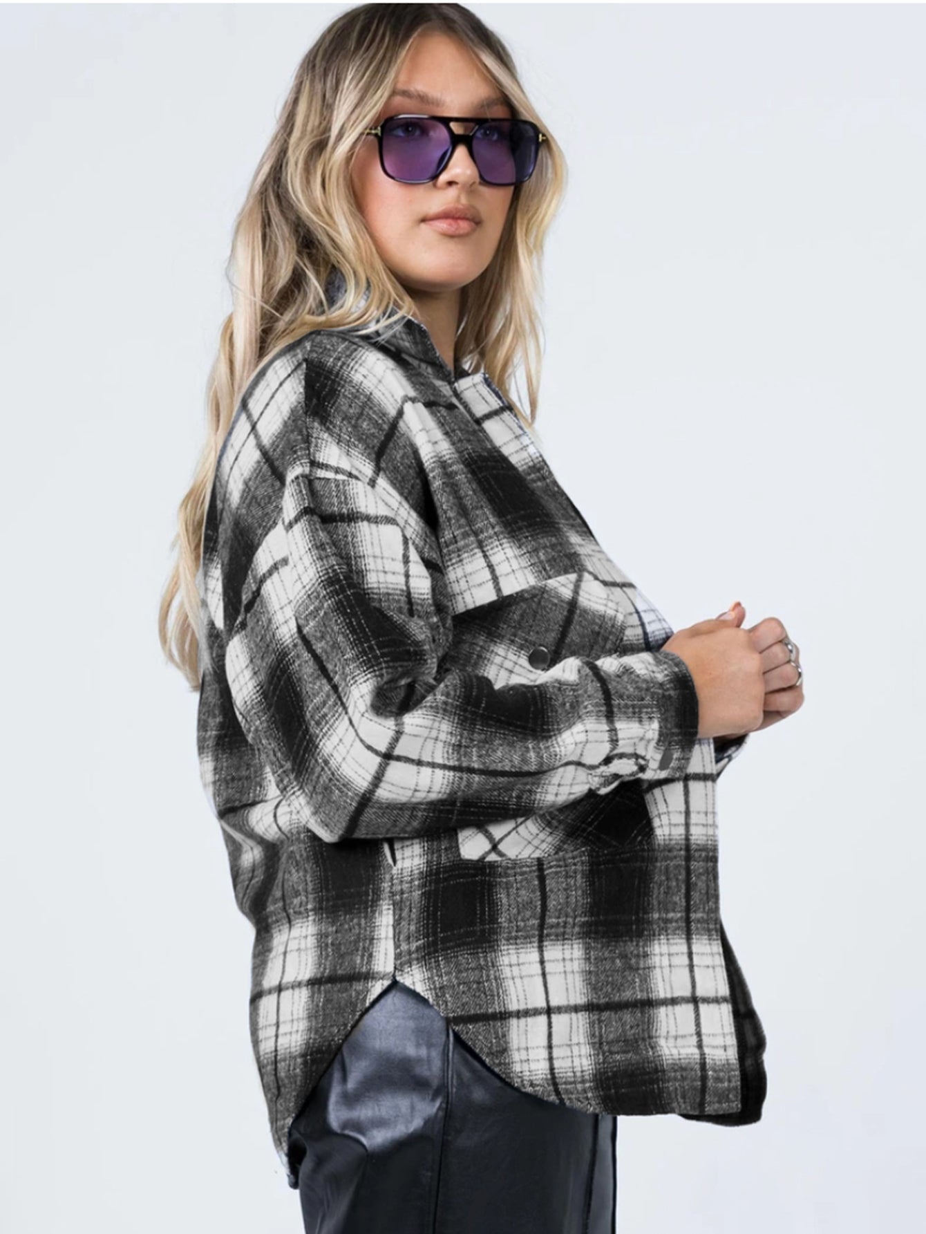 Flap Pocket Button Front Plaid Coat - Fashionpara