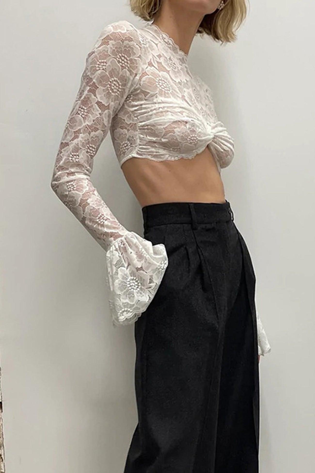 Flare Sleeve Crochet Crop Top