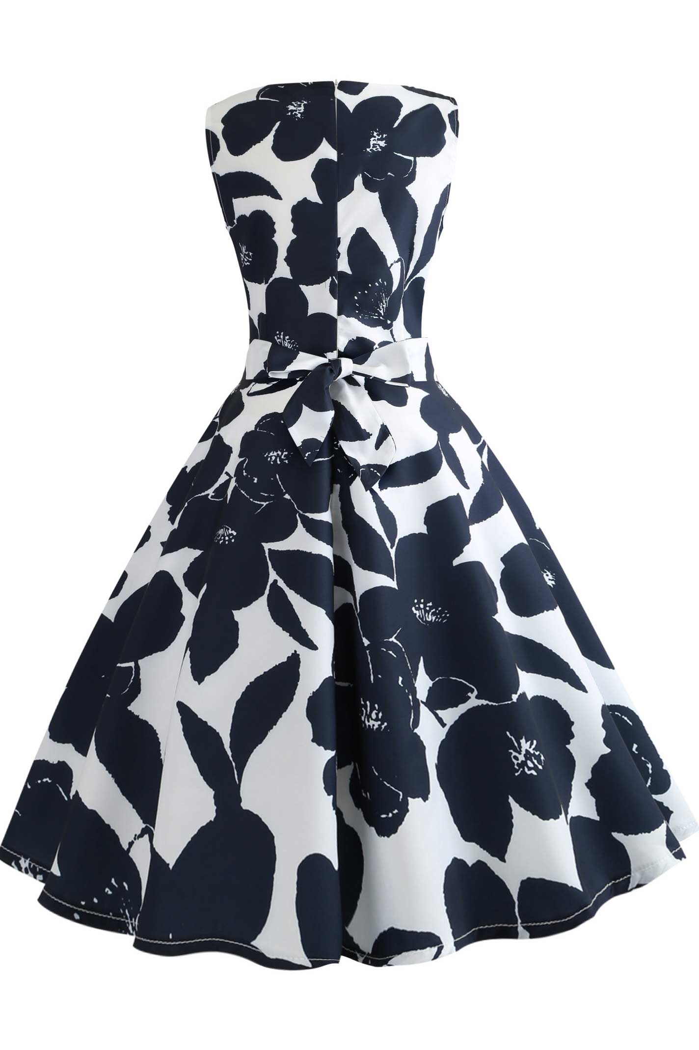 Floral Lace-up Sleeveless Vintage Dress