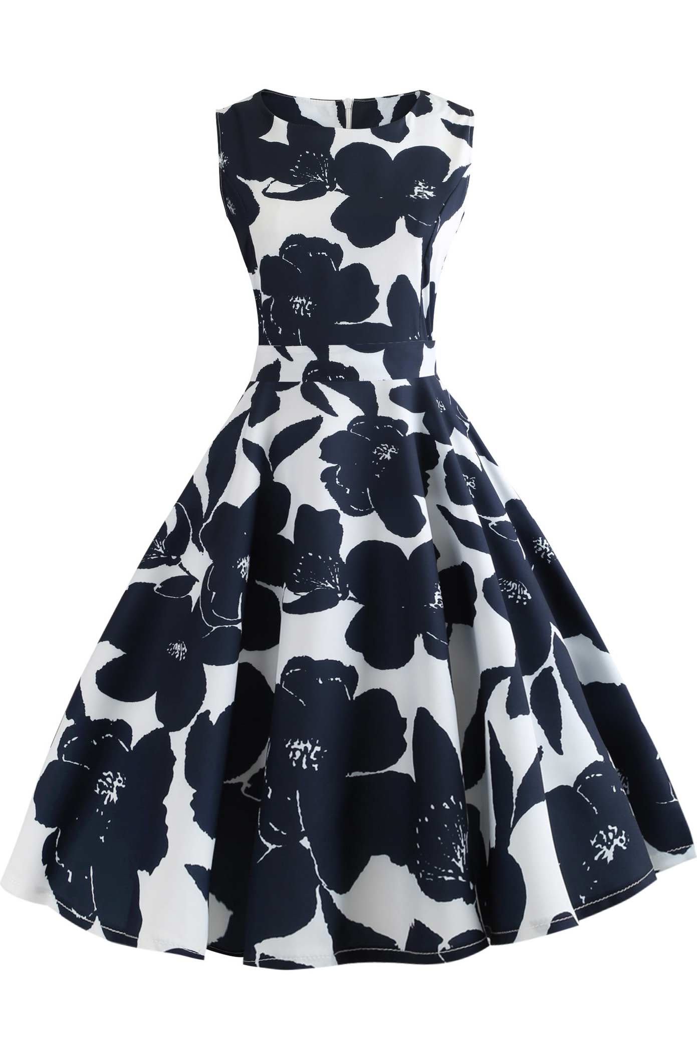 Floral Lace-up Sleeveless Vintage Dress - Mislish