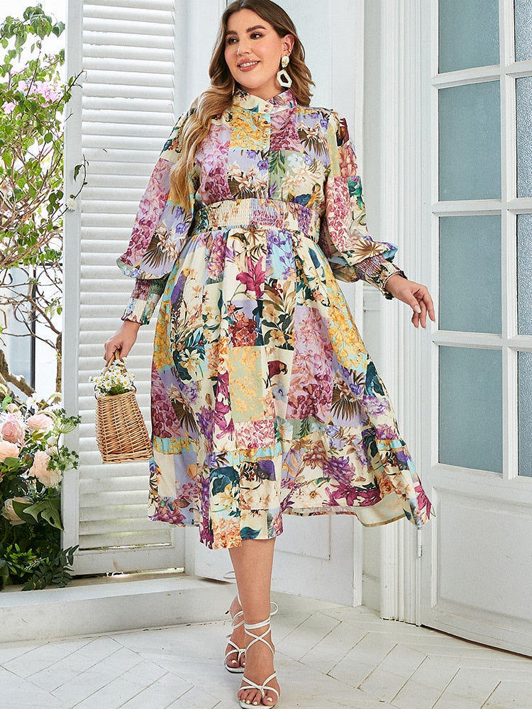 Floral Print Chubby Arrival Casual Midi Dresses 7