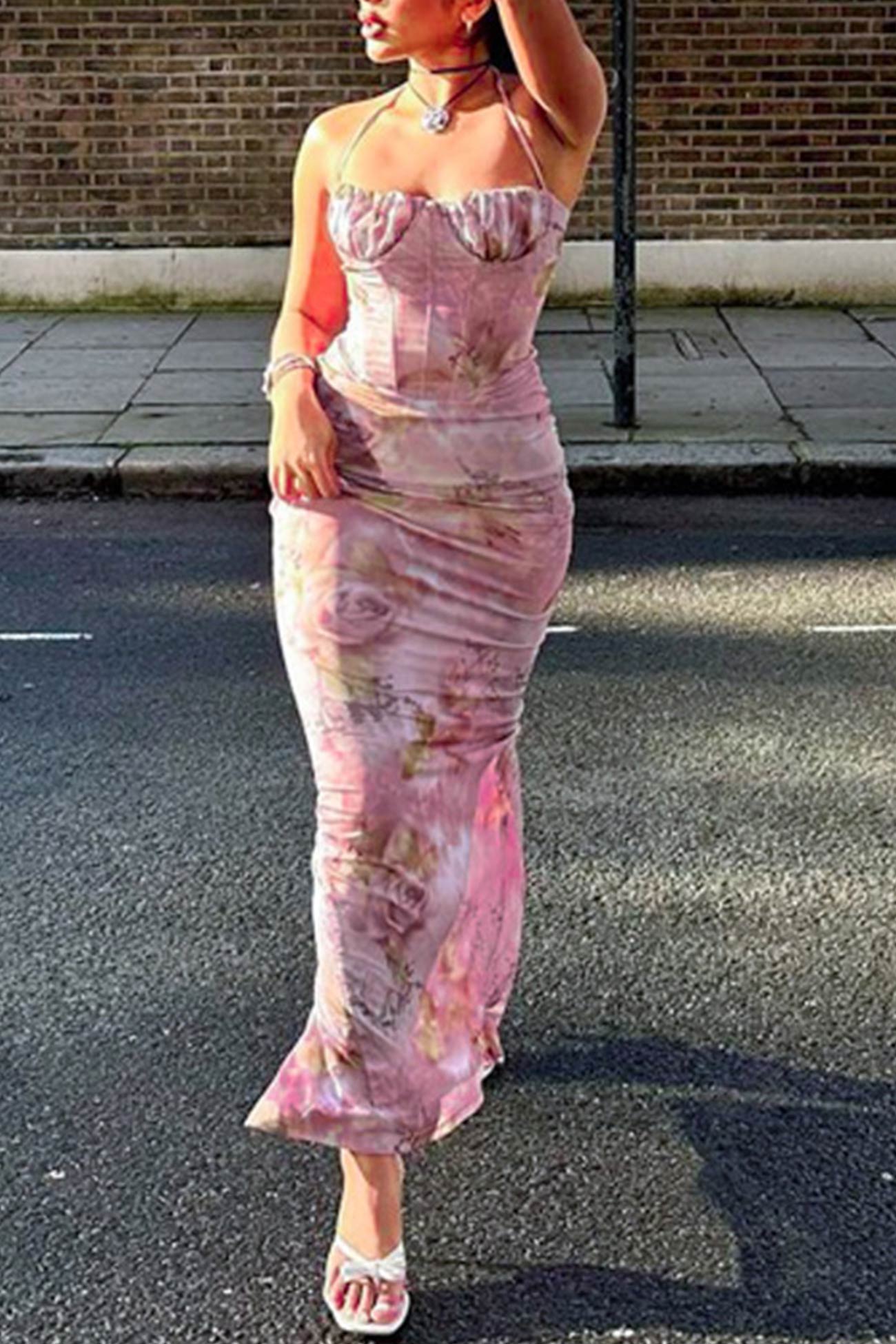 Floral Print Halter Croset Pack Hip Dress