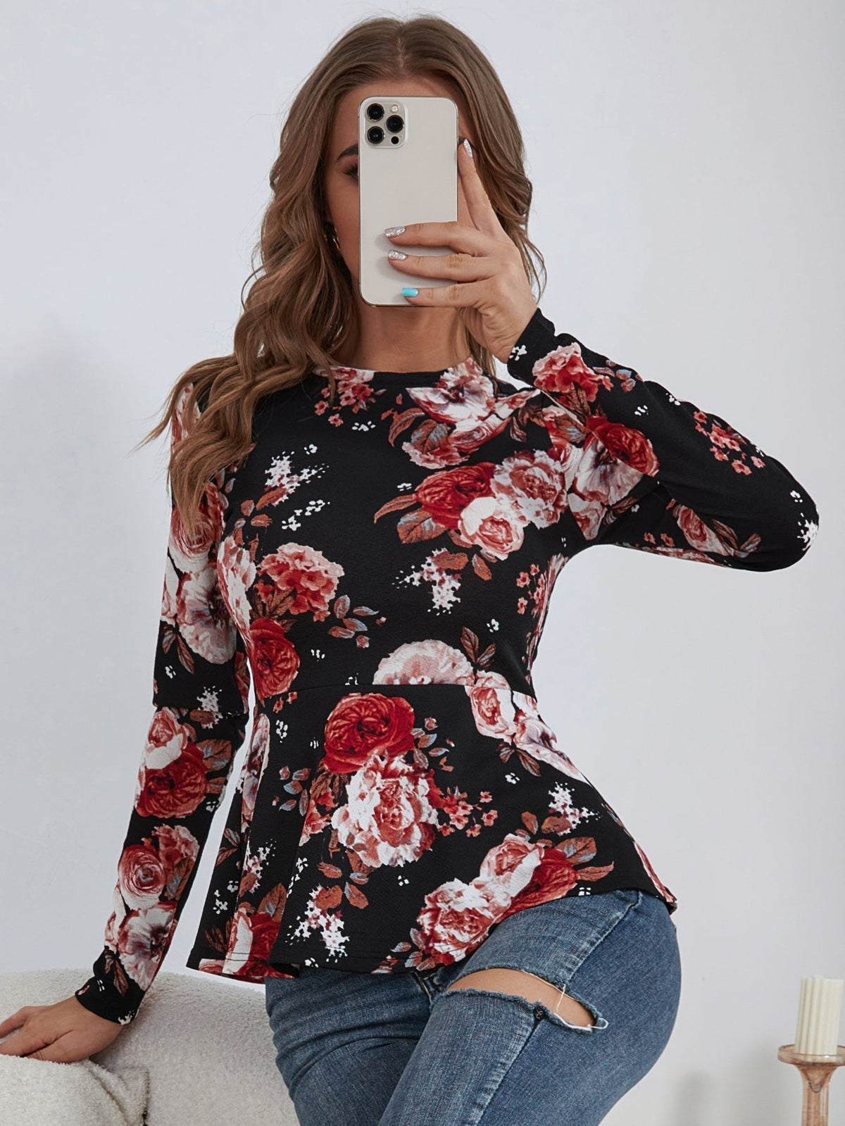 KittenAlarm - Floral Print Peplum Top