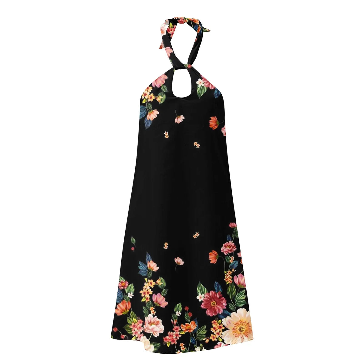Floral Print Halter Neck Sleeveless Backless Mini Dress 4