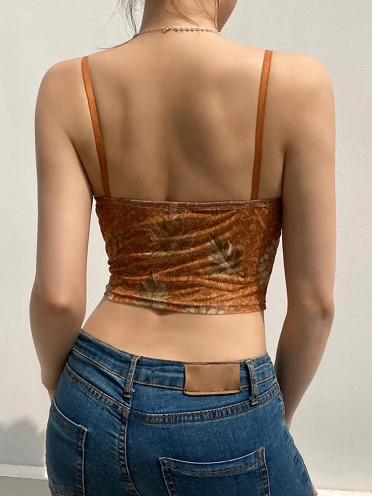 Floral Mesh Vintage Aesthetic Y2K Crop Top - Fashionpara