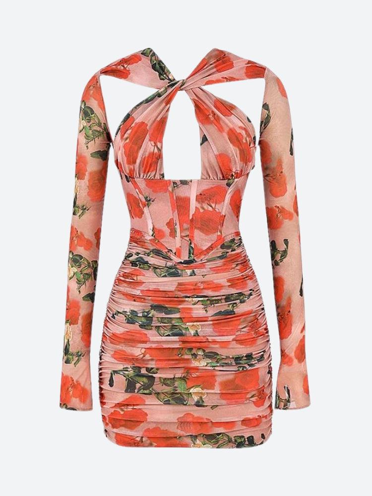 Floral Ruched Corset Mini Dress - Fashionpara