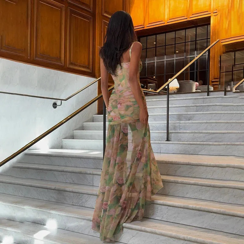 Floral Ruched Maxi Dress - Fashionpara