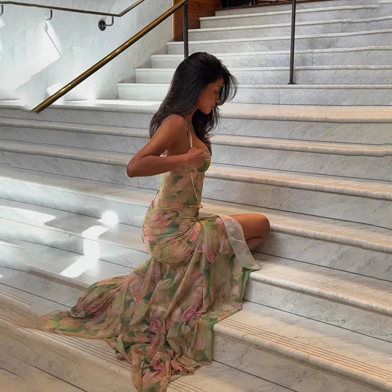 Floral Ruched Maxi Dress