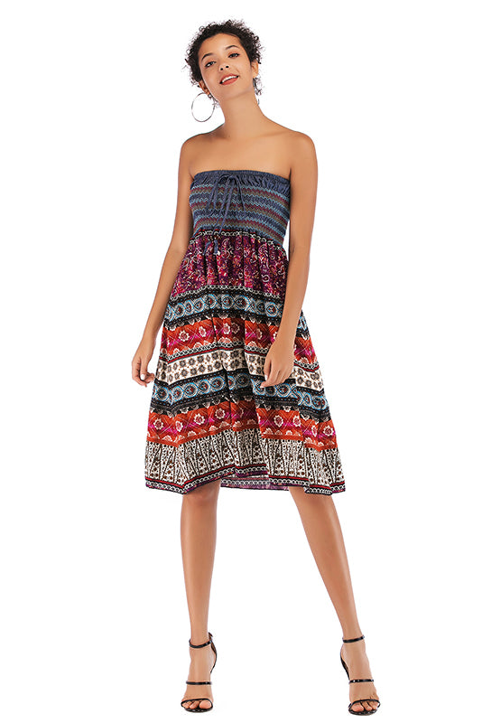 Floral Strapless Tie Front Maxi Dress - Mislish