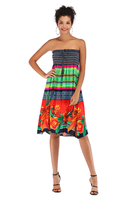 Floral Strapless Tie Front Maxi Dress - Mislish