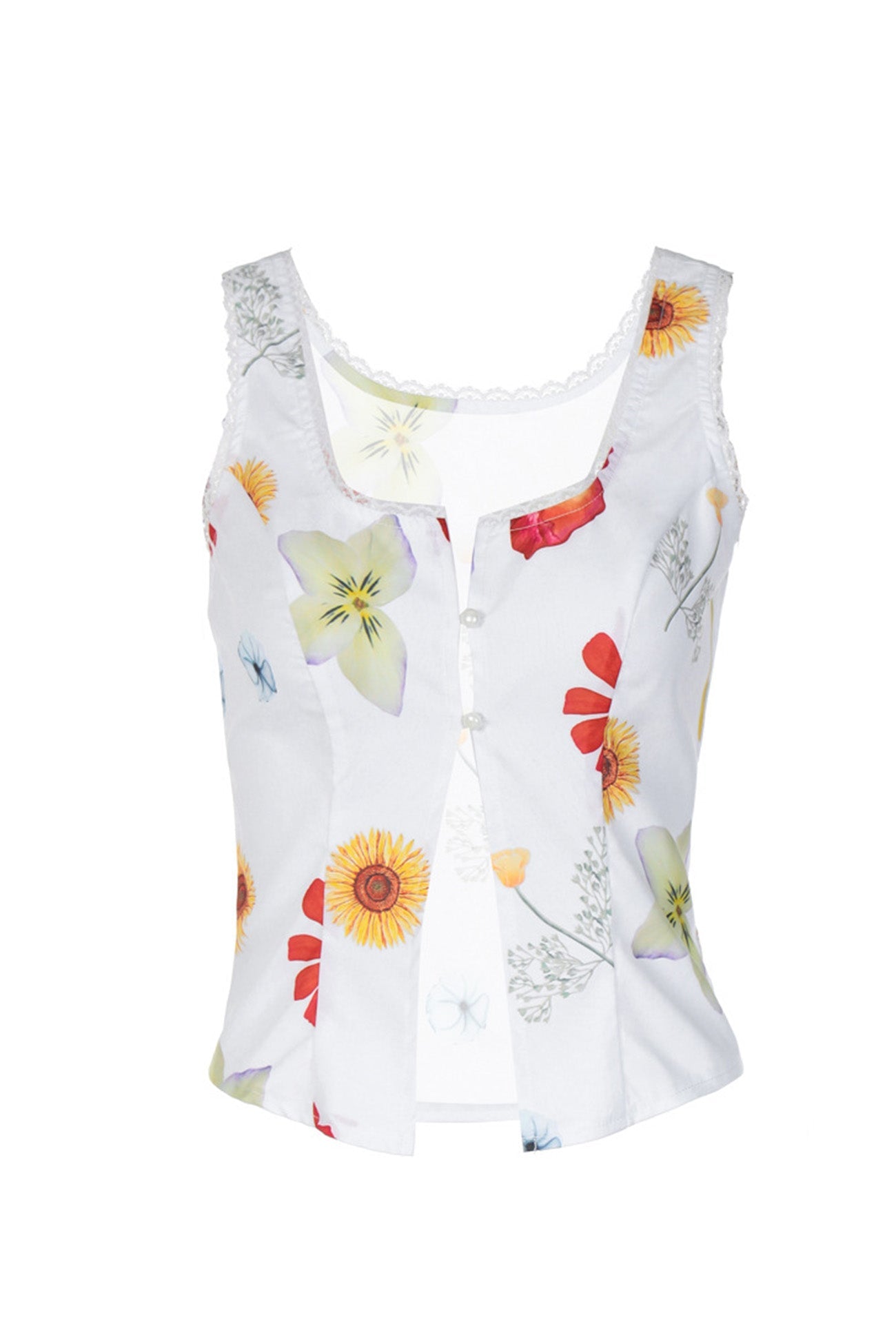 Floral Printed Button Tank Crop Top