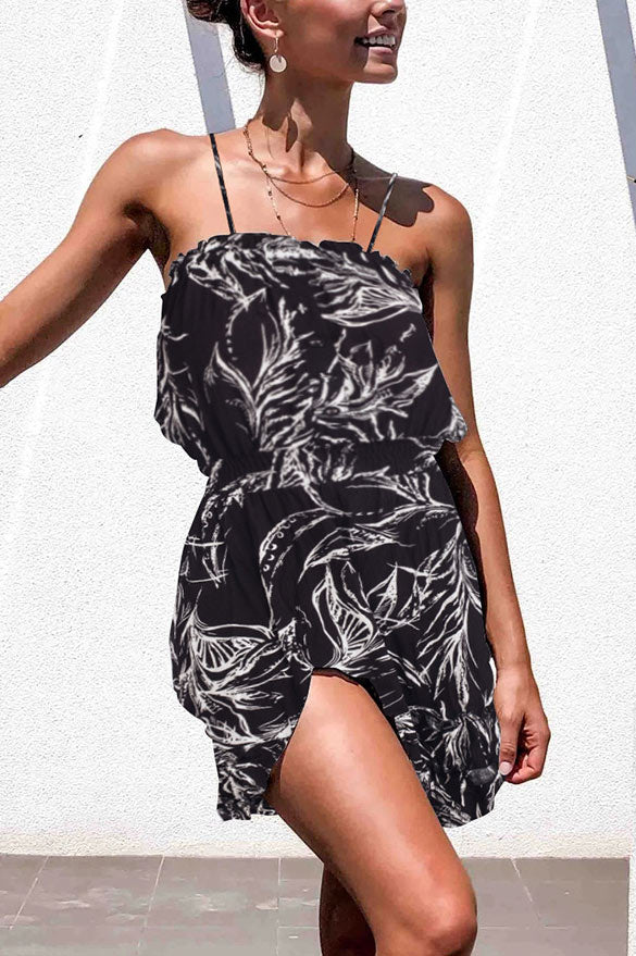 Floral Ruffles Buttoned Chiffon Cami Dress - Mislish