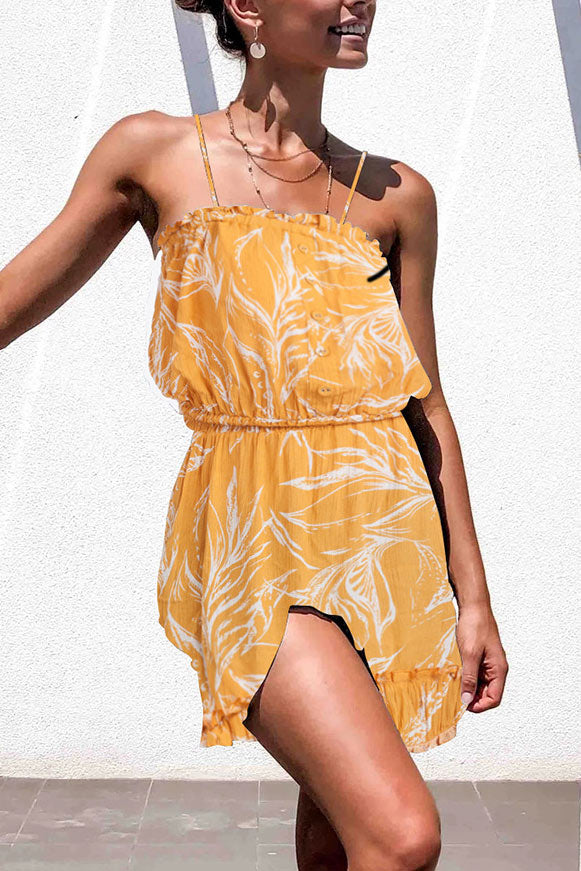 Floral Ruffles Buttoned Chiffon Cami Dress - Mislish