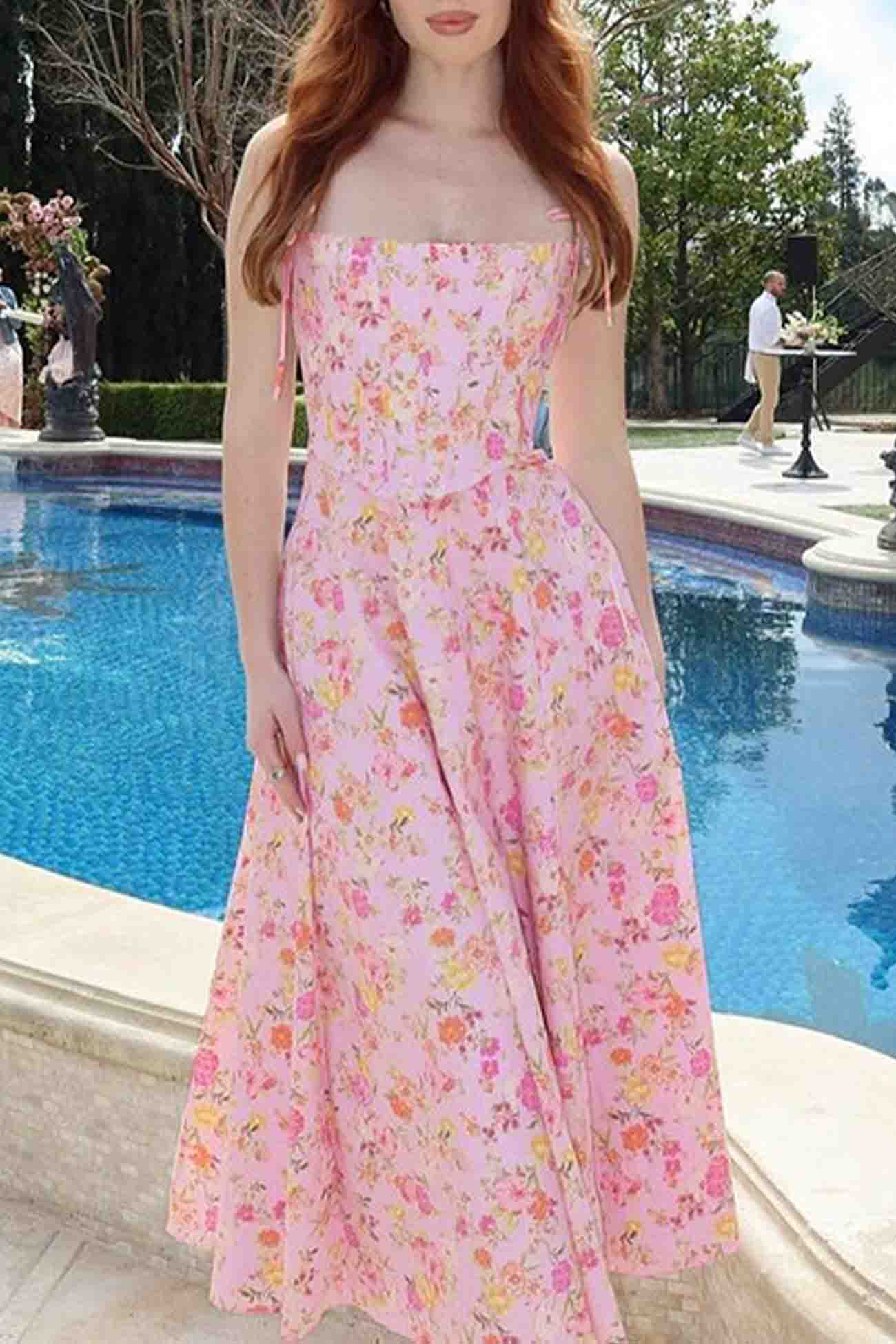 Floral Shoulder Straps Corset A-Line Dress - Fashionpara