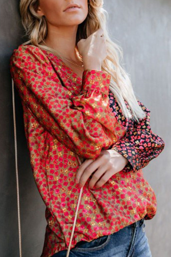 Floral Patched V-neck Blouse