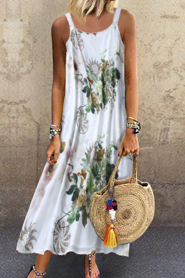 Floral Print Slit Tank Dress - Mislish