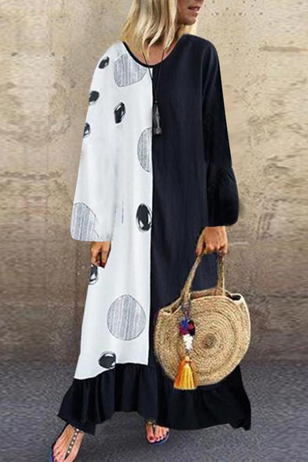 Color Block Printed Ruffle Maxi Dress - Mislish