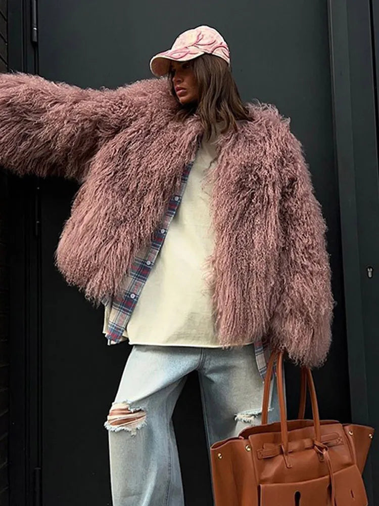 Fluffy Tassel Oversize Long Sleeve Coat