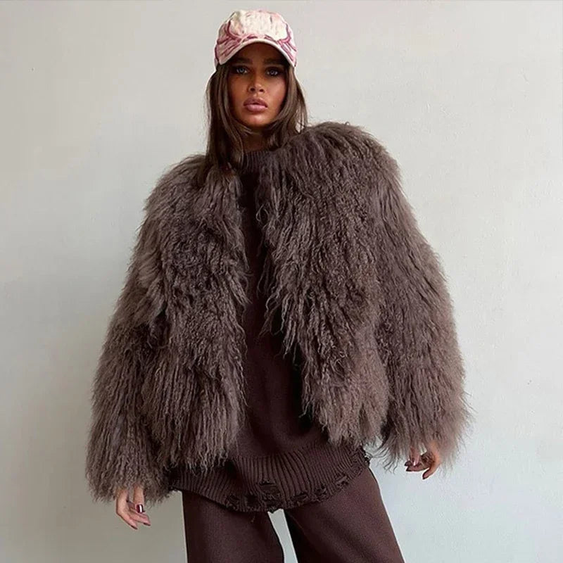 Fluffy Tassel Oversize Long Sleeve Coat