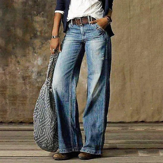 High Waist Wide Leg Distressed Flare Jeans 2