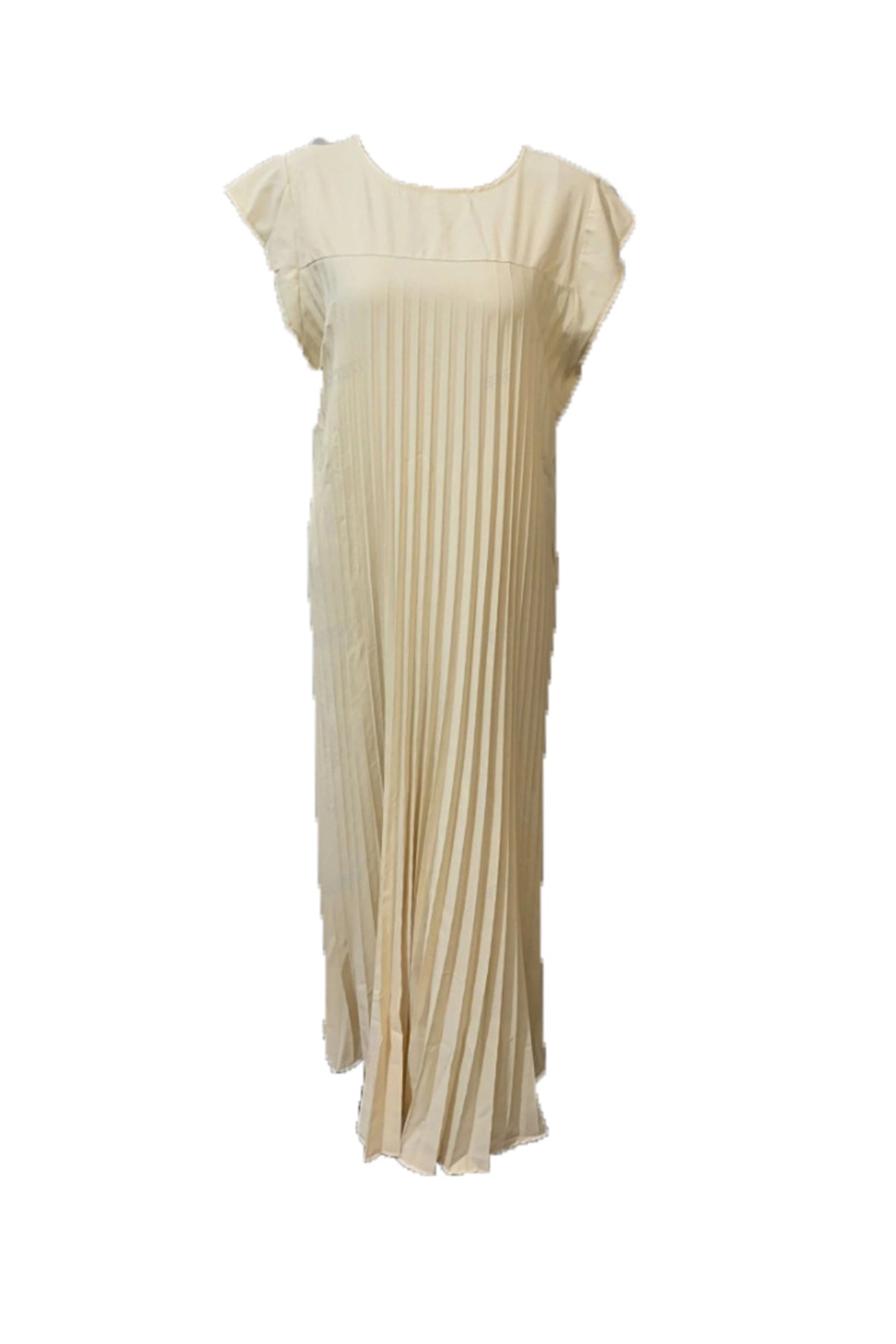 Crew Neck Cap Sleeve Pleated Dress - Fashionpara