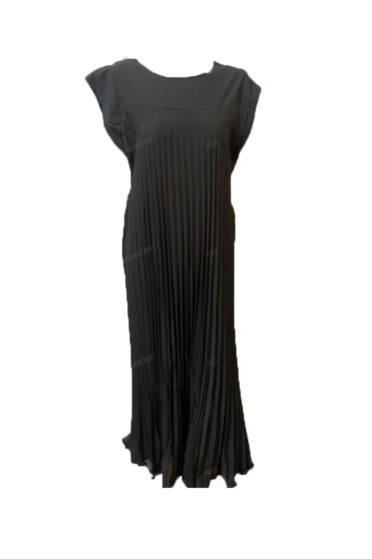 Crew Neck Cap Sleeve Pleated Dress - Fashionpara